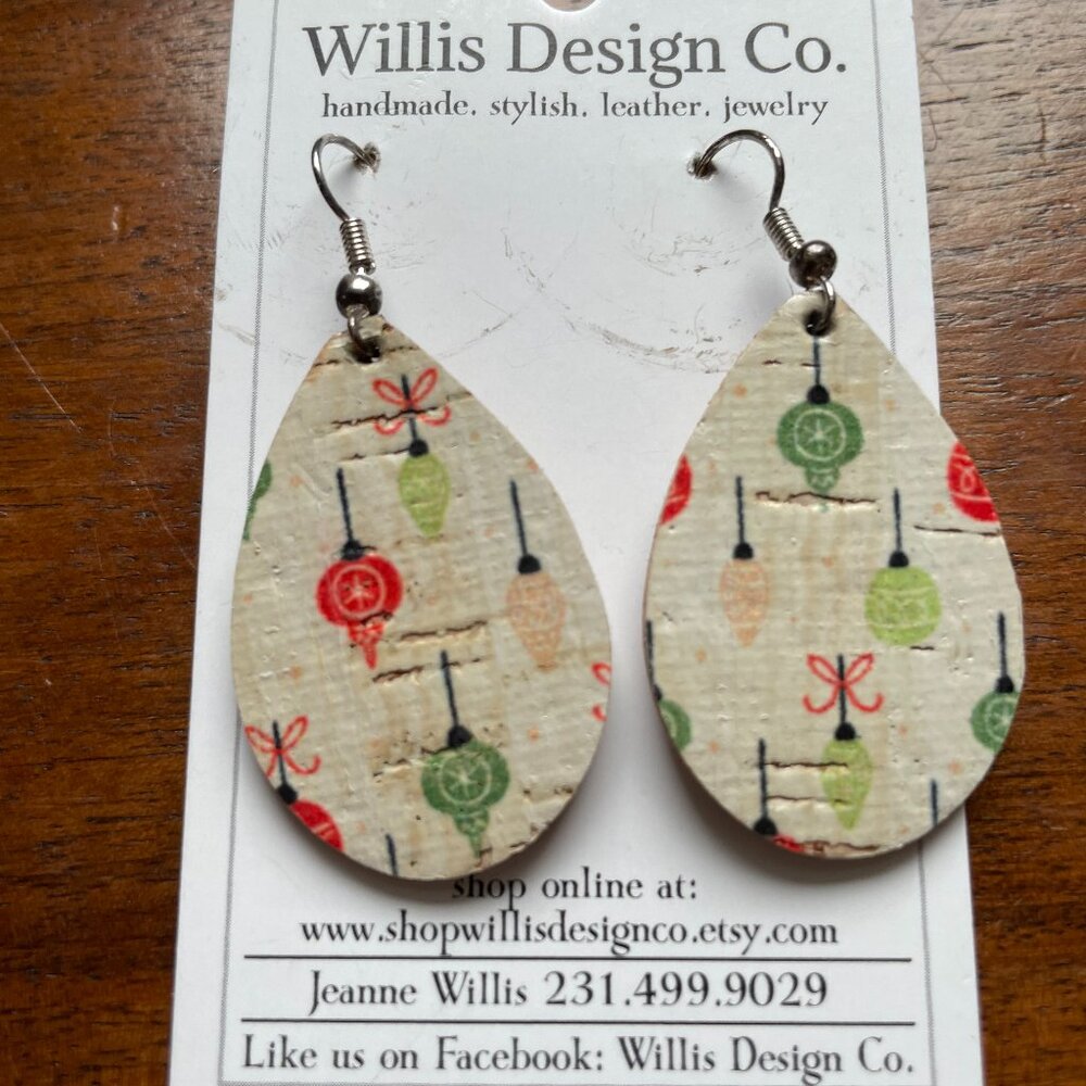 Bundle 3 for $12.  Vintage Christmas Ornament Design Faux Leather Earrings.